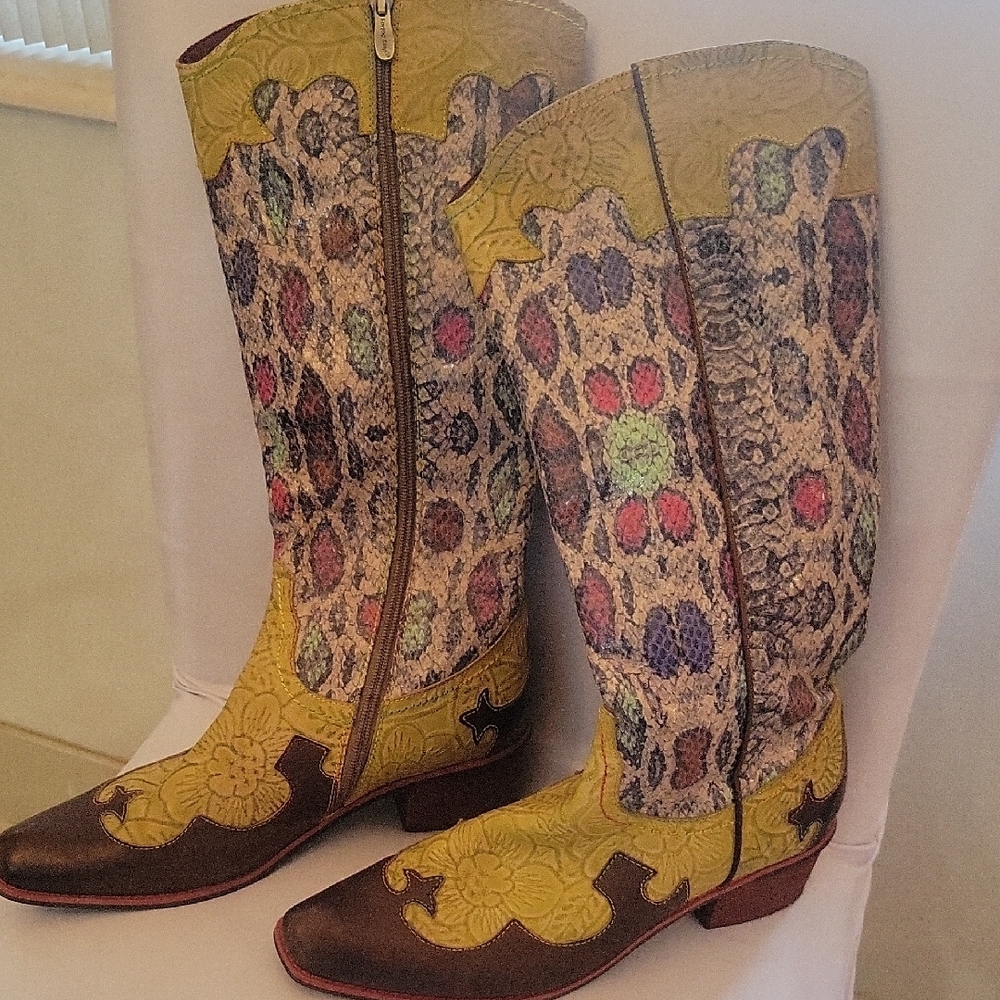 Colorful Patterned Knee-High Boots